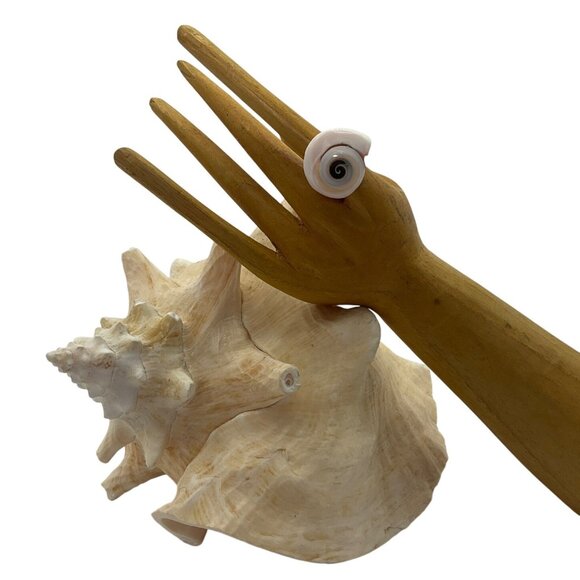 VIntage Sz 6 New N/Tags Natural Spiral Shell Statement Ring Artisan Hand Carved - Picture 4 of 10